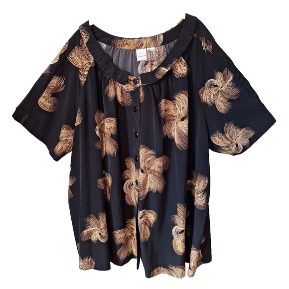 Romans Black Peter Pan Collar Babydoll Tunic Blouse Women Size 32W Retro Goth - Picture 1 of 7